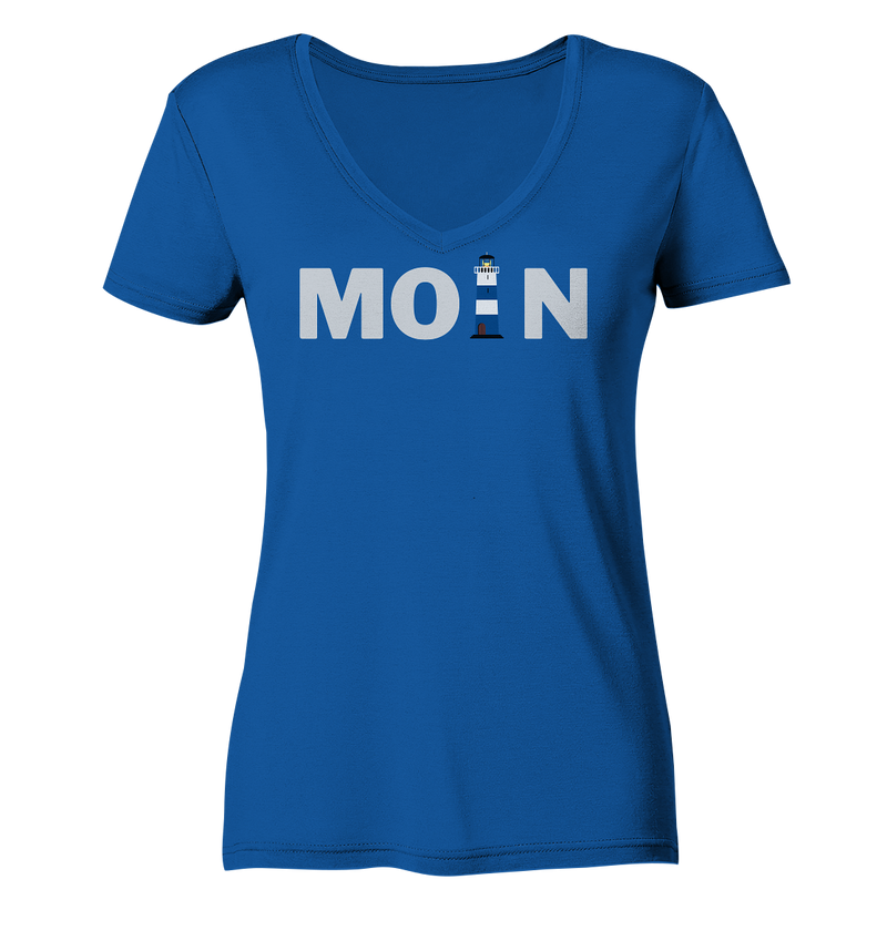 Moin Leuchtturm blau - Ladies Organic V-Neck Shirt